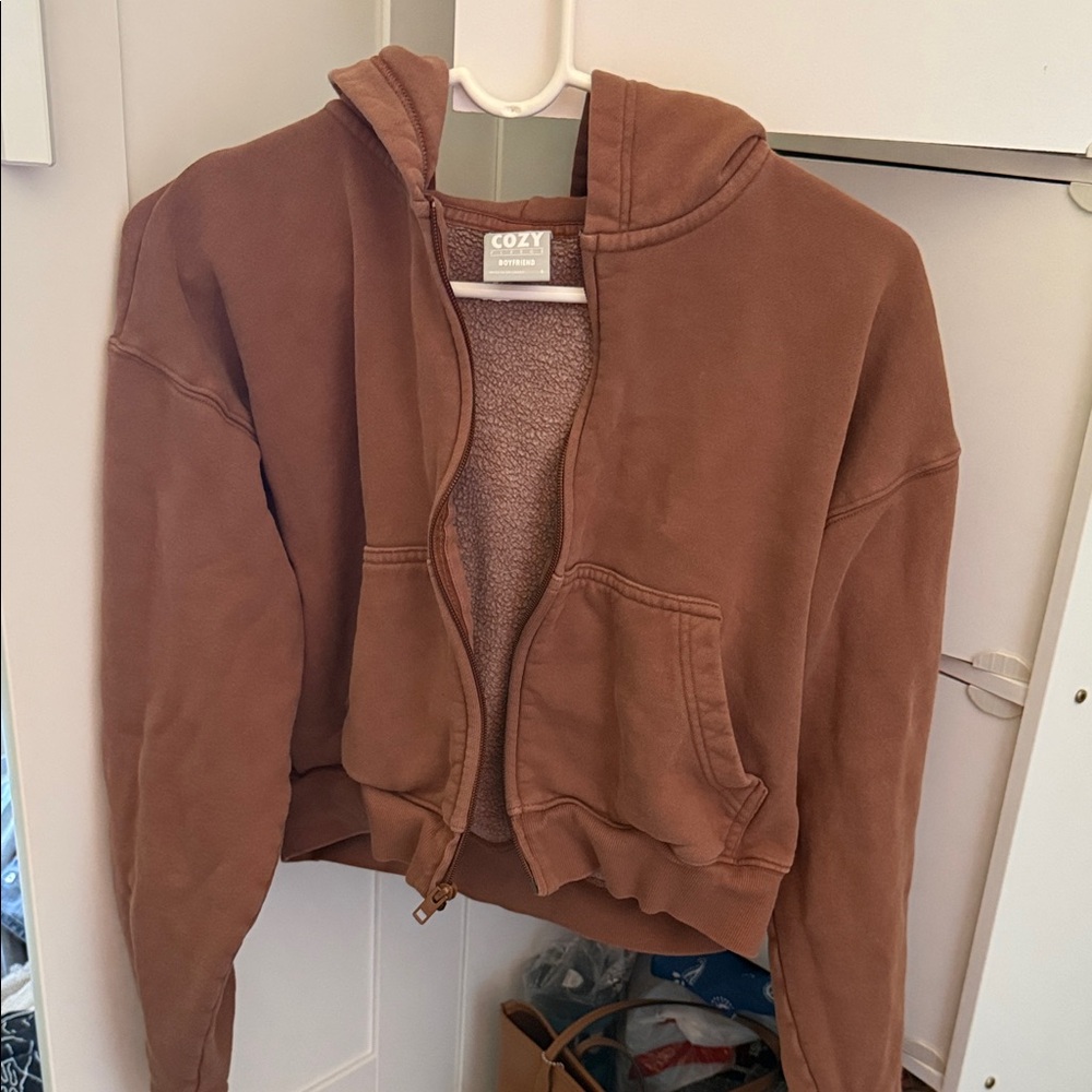 TNA Aritzia Brown Cropped Hoodie